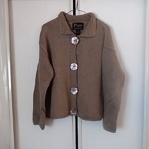 Pur Women's Beige Cardigan with Silver Buttons